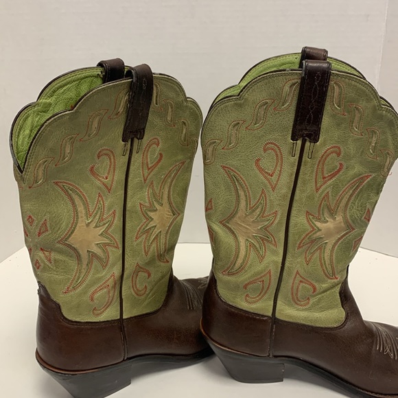Ariat Women’s Cowboy Boots 9B Green Uppers Brown Leather - Picture 11 of 12
